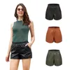 Kadın Şortları Kadın Minimalist Pu Elastik Bel Sıradan Gevşek Yaz Kızlar Yeşil Kahverengi Sahte Deri Kısa Pantolon Sokak Giyim 3xl