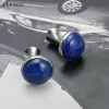 Links Lowkey Luxury Lapis Lazuli Cufflinks For Mens Gold Color Lepton High Quality Round Lazurite Stone Cuff Links Relojes Gemelos