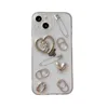 Cas de téléphones portables Créatic Metal Silver Love Heart Cupid Cas pour iPhone 15 14 13 12 11 Pro Xs Max Xr 7 8 Plus paillettes claires couvercle souple Bumper D240424