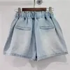 Women's Shorts European Style 2024 Summer Heavy Hand Studded Rhinestone Elastic High Waist Loose And Slimming Denim Wide Leg Women