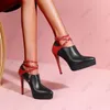 Klänningskor Rontic Handmade Women Pumps Platform Ankle Strap Stiletto klackar spetsade tå ganska svart vitt parti USA storlek 3-9.5