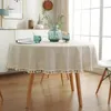 Panno tavolo da tovaglio rotondo francese cover circolare in cotone in lino con nappe per la casa