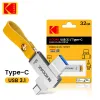 Drijft Kodak OTG USB Flash Drive 128 GB Type C Pendrive K243C Metal USB3.1 64 GB 132 GB 2 In 1 Udisk Landyard voor Keys Smartphone Laptop