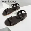 the row Pure Original The * Row New Genuine Leather One Line Buckle Open Toe Fashion Roman Sandals Comfortable and Versatile Beach Shoes for Women