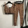 Leopard Print Sling Vest Leggings Yoga Outfits Women Fashion Tracksuits Metal Badge Tank Sport Pants Two Piece