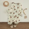 Visgogo Kids Unisexe Cotton Linn Pyjama Costume Bear Print Long Mancome Pocket Avant Tops Pantalons Long Pants Spring Vêtements Contrus Set 240408