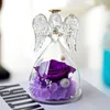 Faux Floral Greenery Angel Rose Gifts For Women Vriendin Eternal Flower In Angel Figurines Glass Cover met Led Light Mothers Valentijnsdag Gift T240422