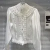 Women's Blouses 2024 Franse stijl Blouse Spring Classic Pearl Lace gehaakte elegant socialite shirt voor vrouwelijke mode -tops