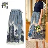 Jupes Tingfly Fashion Designer Summer Summer Femmes High Wistral Floral Stripes imprimé vintage Midi