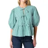 Women's Blouses Women Tie Front Crop Tops Puff Sleeve CrewNeck Loose Fit Babydoll Shirts Ruffle Hem Peplum Going Out Top