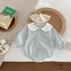 Endelar Ready Stock Newborn Jumpsuit Baby Girls Peter Pan Collar Drawstring långa ärmar Elegant check Romper 02 år