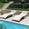 Camp Furniture 3 Pcs Patio Chaise Lounge Chair Sets Outdoor Beach Pool PE Rattan Reclining With Folding Table And Cushion