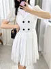 SP Summ Summer Pure Color Panelsed Кнопки кружевное платье белое лацкат с коротки