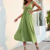 Casual Dresses Summer Dress Women Sexig Deep V-Hals Front Bandage Beach Sleeveless midja Hollow Pleated Thin Soe-Up Vest Club Wear