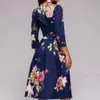 Grundläggande avslappnade klänningar Boho Midi-klänning kvinnor Elegent A-Line Vintage Printing Party Vestidos Dress Satin Dress for Office Wedding Vestido Femininol2403