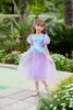 Girl's Mermaid Cosplay Dresses Kids Pearls Sequines Puff Sleeve Lace Tulle Dress Children's Day Party Costumes Performance Clothes Z7858