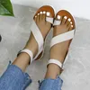 Casual Shoes Women Set Toe Flat Sandals Summer Rom Buckle Solid Color Round Plus Size Beach Flip Flops Sandales Femmes Ete