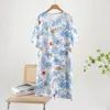 Robes imprimées de rayonne Rayon Cotton Silk Courte à manches à manches à manches à manches à manches courtes Pyjama Pyjama Femme 2024 Robe mince d'été Girls Fashion Midi Robes