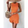 Casual jurken mode gebreide bodycon jurk ruches mouwloze y2k trui elegante vrouwen slanke fit heup pullovers brearswears vestido