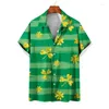 Casual shirts voor heren 2024 Summer Hawaii Beach Men Women Paarshirt Vierbladige klaver geprinte revers Rapel Korte mouw Groene bloemen