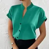 Camicette da donna donna camicia a colori solidi eleganti a v stampante blusa per il collo per il tragitto formale a manica corta