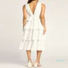 Casual Dresses Women's Summer Solid Color Sleeveless V Neck Tiered Ruffle Evening Dress