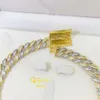 Anpassad isad smycken 15mm Bredd 2 toner Guldpläterad S925 GRA Moissanite Miami Cuban Link Chain