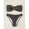 Bikini Swimsuit Women's Sexy and Fashionable Strapless Black Horizontal Striped Printed Split Swimsuit