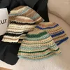 Berets Retro Hollow Flower Handmade Knitted Hat Color Woven Bucket Hats Striped Fisherman's Handwoven Beach Vacation