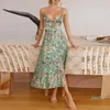 Casual Dresses Summer Printed Women's Slit Dress Sling Hollow Mother Of The Bride