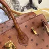 Ostrich Platinum Handbag South Africa Skin Wax Sewn Bag Bk25 Gold Button Handheld Womens Handmade Genuine Leather