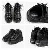 Stövlar 2024 Ny Brand Punk Style Women Shoes Lace-Up Heel höjd 6 cm Platform Shoes Woman Rock Boots Metal Decor Woman Sneakersl2404