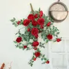 Kwiaty dekoracyjne Wedding Kwiatowy jedwabny Sweetheart Roses Wiszący Sztuczny Dekoracja baru Symulacja Kwiat czerwony różowy zielony roślina