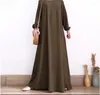 Etniska kläder zip-up o-hals abayas för kvinnor solid stretch manschett klänning enkel muslim a-line klänningar femme kalkon dubai vestido kaftan