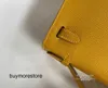 Women Designer Epsom Leather Handbag 7a äkta lädervax första generation 22cm Amber Yellow Singlellio