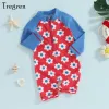 Stroje kąpielowe niemowlę niemowlęta dziewczyny stroje kąpielowe Summer Floral Print Długie rękawy zamki stroja kąpielowa kombinezon plażowy na kostium kąpielowy dla malucha