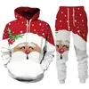 Erkeklerin Trailtsits Komik Noel Baba 3d baskı kapüşonlu eşofman pantolon 2 adet gündelik Noel partisi sweatshirt kapüşonlu insan için set