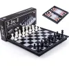 Väskor Magnetic Chess Backgammon Checkers Set Road Foldble Board Game 3in1 International Chess Folding Chess Portable Board Game