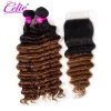 Wigs Celie ombre bundels met sluiting 1B 30 Braziliaanse losse diepe golf menselijk haar remy 3 bundels met kanten sluiting