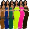 2024 Sommer sexy zweiteilige Kleiderset Frauen gestreiftes ärmelloser trägerloses Tanktop und Split Long Dress Anzüge Nachtclub -Party -Rock Sets für Frauen Outfits