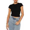 Dames t shirts vrouwen korte mouw slanke mouw slanke crop top vaste kleur bemanning nek mager bijgesneden blouse casual basi fundament strak tee shirt