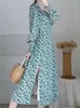 Повседневные платья Женщины корейские осенние цветочные элегантные модные квадратные воротницы отдыха