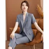 Pantalon féminin à deux pièces 2024 Fashion Grey Blazer Femmes Business Suits Pant et haut set Été Veste Ladies Work Wear Office Uniform Style