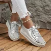 Casual Shoes Women 2024Casual Fall Platform Sequin Loafers Lace Up Fashion Sneakers Leather Flats Zapatos de Mujer