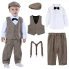 Blazers Baby Formele Outfit Infant Suit Pak Pasgeboren Gentleman Lange mouw overalls Toddler Verjaardag Wedding Party Gift Kostuum 5 stks