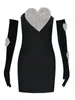 Casual Dresses 2024 Summer Women's Sexy Strapless Bandage Mini Dress Love Diamond Gloves Bodycon Celebrity Party Cocktail Vestido