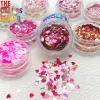 Glitter TCT779 Valentine's Day Pink Love Heart Nail Sequins Mix Color Sparkle Nail Glitter Flakes 3D Nail Art Decorations Accessories