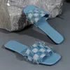 Denim Blue Summer Slippers For Women 2024 New Trend Design Flat Outdoor Sandals Women Flip Flops Ladies Casual Shoes Big Size 43