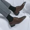 Casual Shoes Gentleman Stylish Pointed Oxford Men Brown Thick Soled Office Wedding Party Man Crocodile Texture Leather Shoe