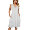 女性デザイナー服のためのカジュアルな夏のドレス2024新しいファッションソリッドVネックレースパネルノースリーブポケットウエストソフトホルターセクシーなミディドレス